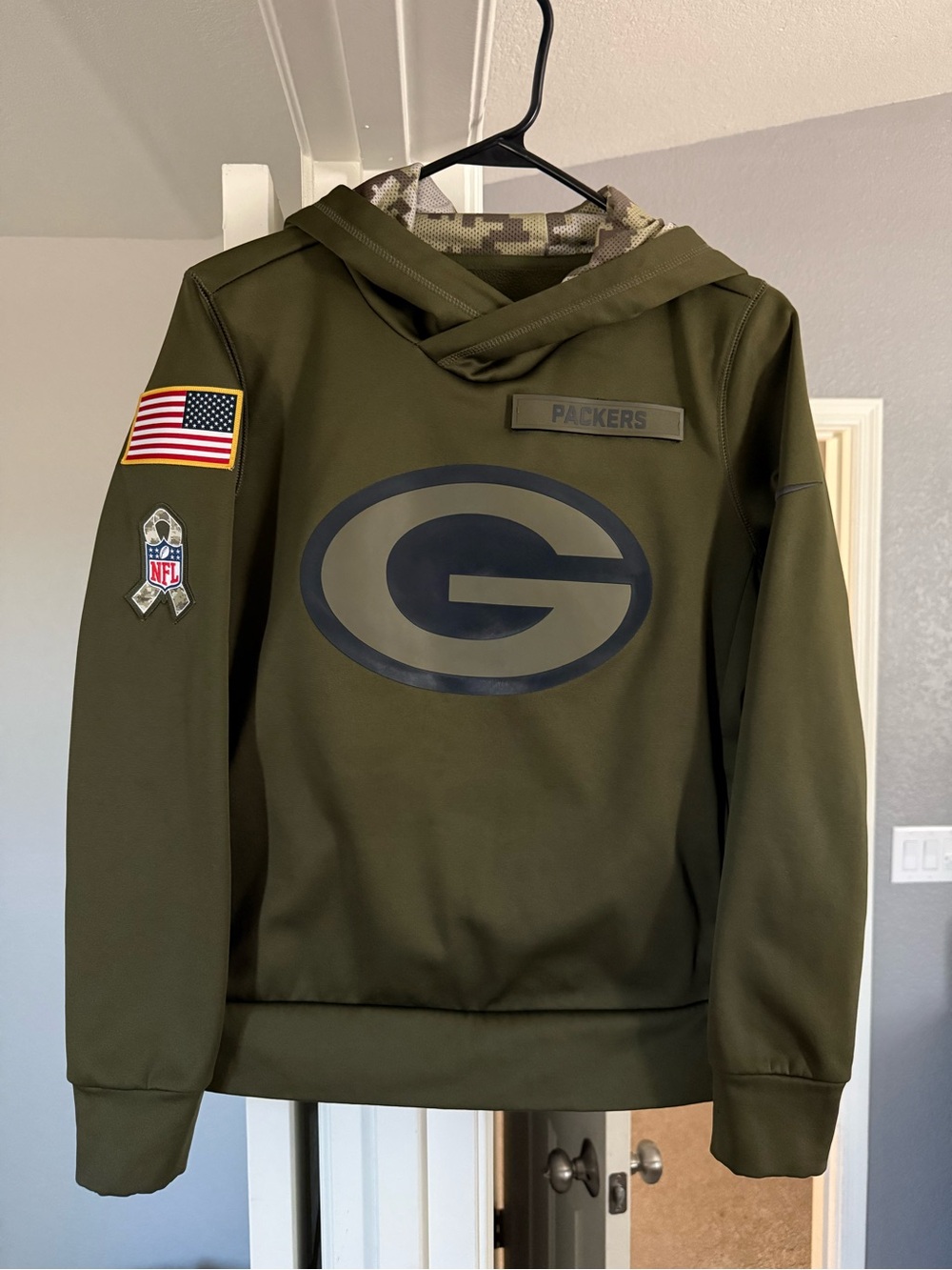 Nike Green Bay Packers NFL Salute to Service Hoodie Army Military S Small EUC!